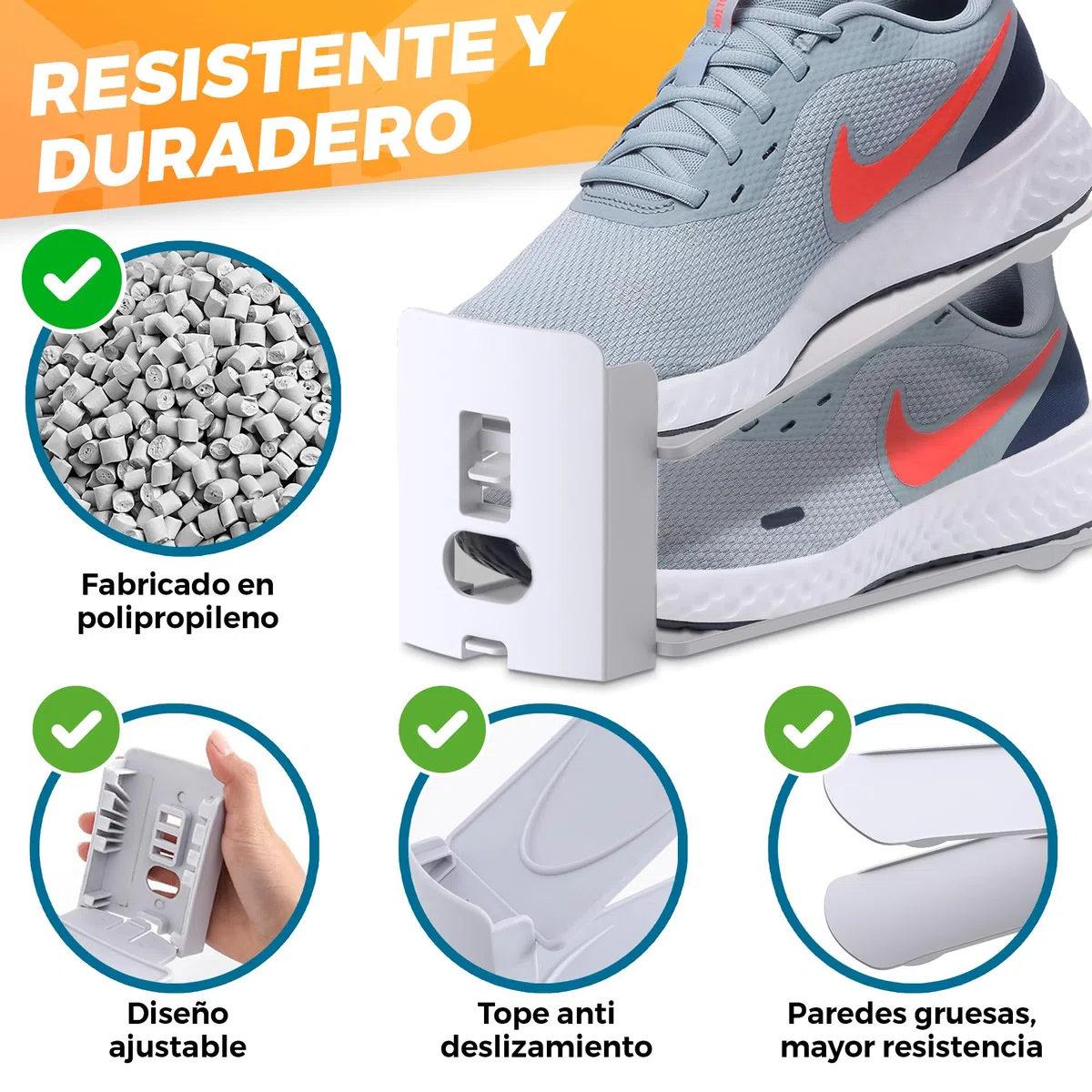 Organizador de Zapatos Ajustable Pack de 12 - Zapatero Ahorra Espacio de Armario con Altura Regulable para Tacones y Zapatillas - Color Blanco