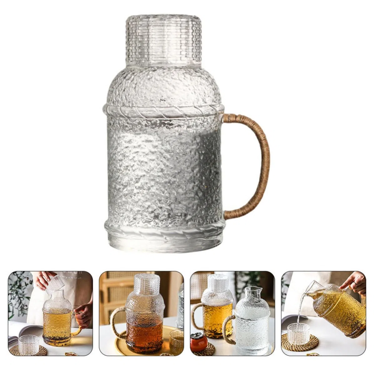 Genérico Jarra de Agua de Vidrio de 2l Tapa, Diseño Antideslizante y Vertido Cómodo Hogar y Fiestas