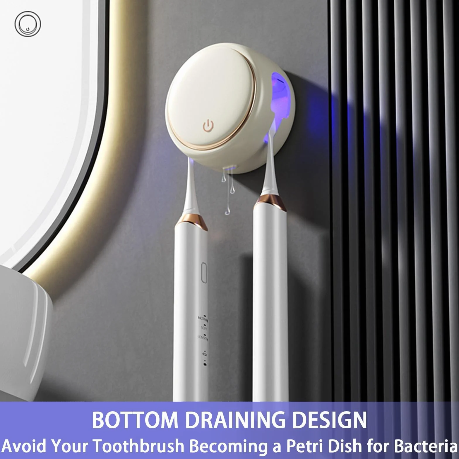 Organizador de cepillos de dientes con secado inteligente y esterilización, diseño montado en la pared para cepillos eléctricos y manuales, no requiere taladro, ideal para baño y viajes