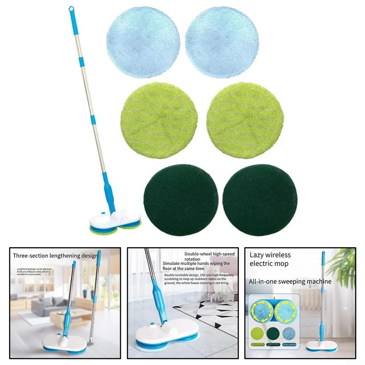 Electric Lazy Mop - Mopa eléctrica flotante multiusos para limpieza de suelos, 40 x 17 x 10 cm