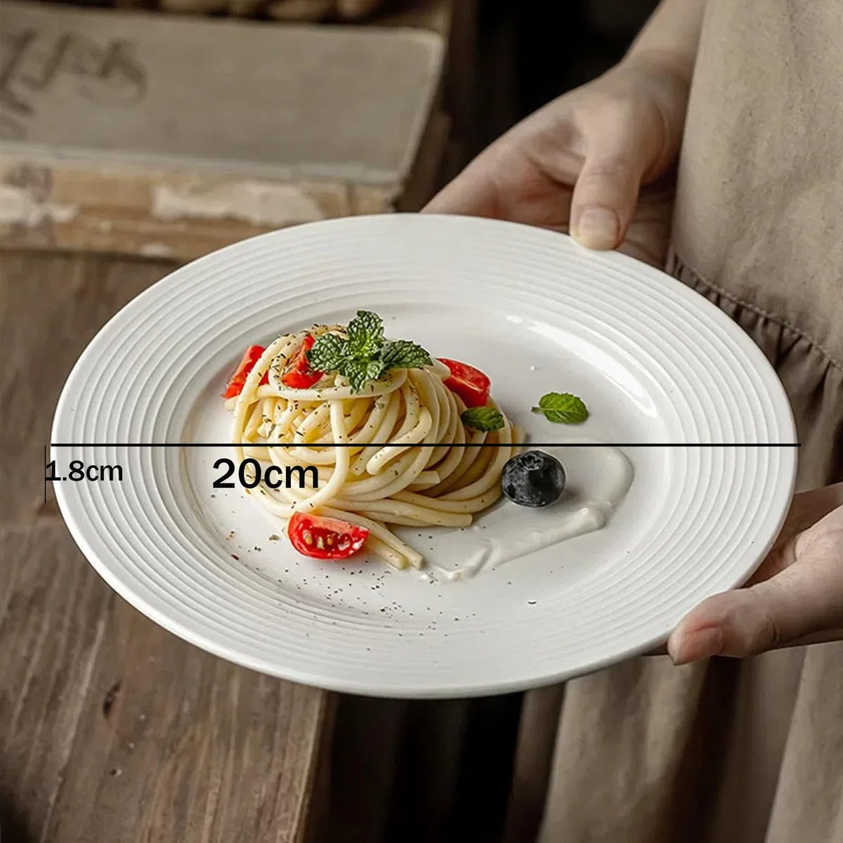 ZPPLD Juego de 6 Platos de Postre de Cerámica,Plato Llano De CeráMica Ø20,3 cm (8 inch), Platos Blancos para Postres, Plato De Pasta,Pasteles y Aperitivos Vajilla Para Lavavajillas Y Microondas (C)