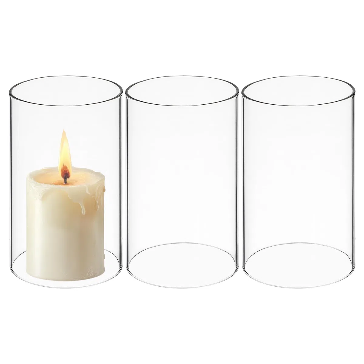 HOMSFOU 3 Portavelas de Vidrio Cilíndrico Transparente, A Prueba de Viento, para Decoración Mesa, Boda y Hogar