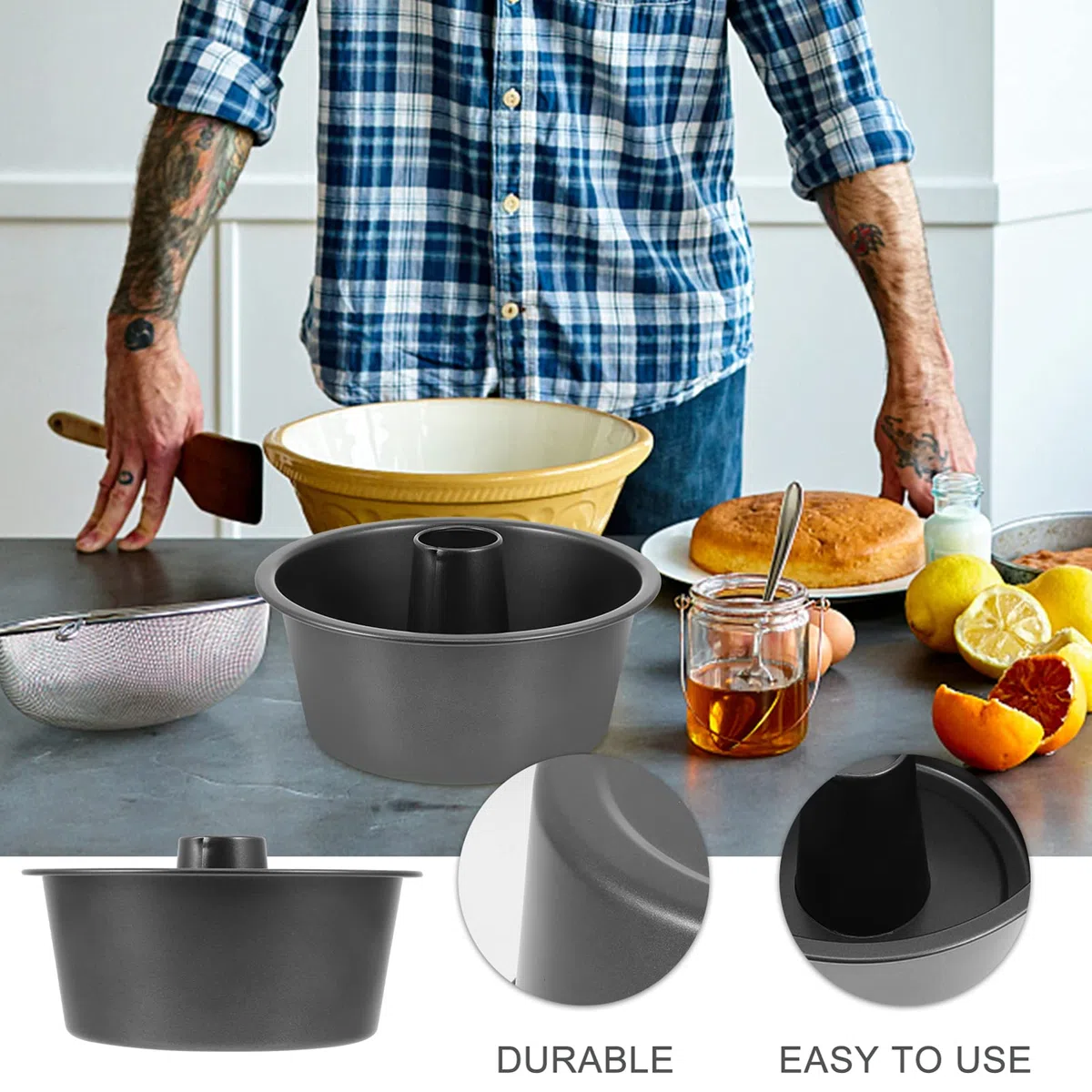 OQHAIR Angel Food Cake Pan Tubo de Gasa Pan Molde para Hornear Molde para Pasteles con Parte Inferior Suelta extraíble Utensilios para Hornear antiadherentes Herramienta para Hornear de c