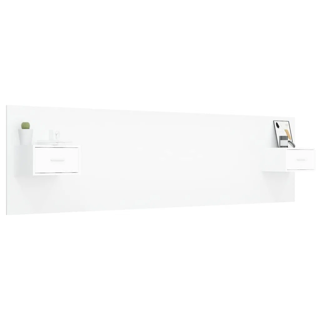 vidaXL Cabecero de Cama Cabezal Dormitorio Estructura Habitación Mobiliario Muebles Decoración Adorno con Mesitas Madera Contrachapada Blanco