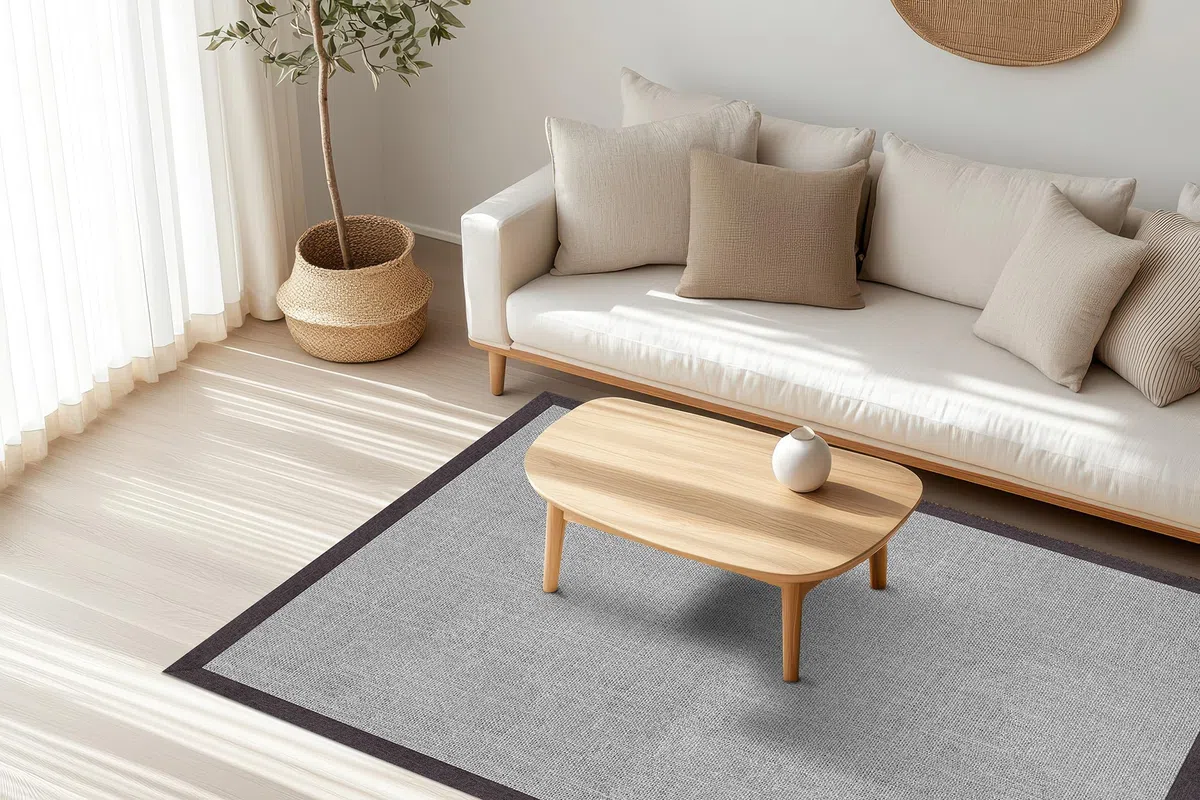 DobleUve Estudio Alfombra Vinílica Impresa Yute Marco Gris 47x80 | Antideslizante y Lavable para Cocina | Ideal para Verano
