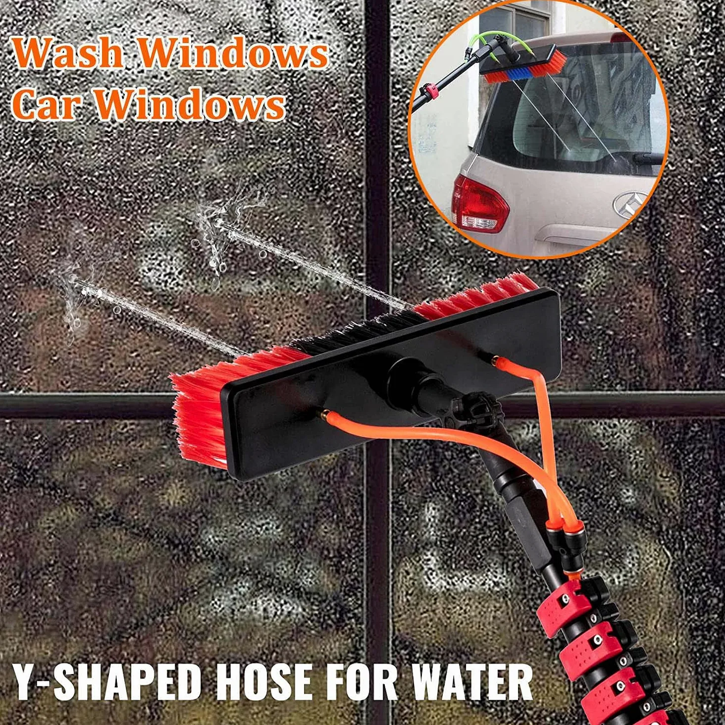 Kit de poste de limpieza de ventanas de 3,6 m y 9,1 m, cepillo extensible para limpiar ventanas eficiente, ideal para alto alcance y uso en exteriores