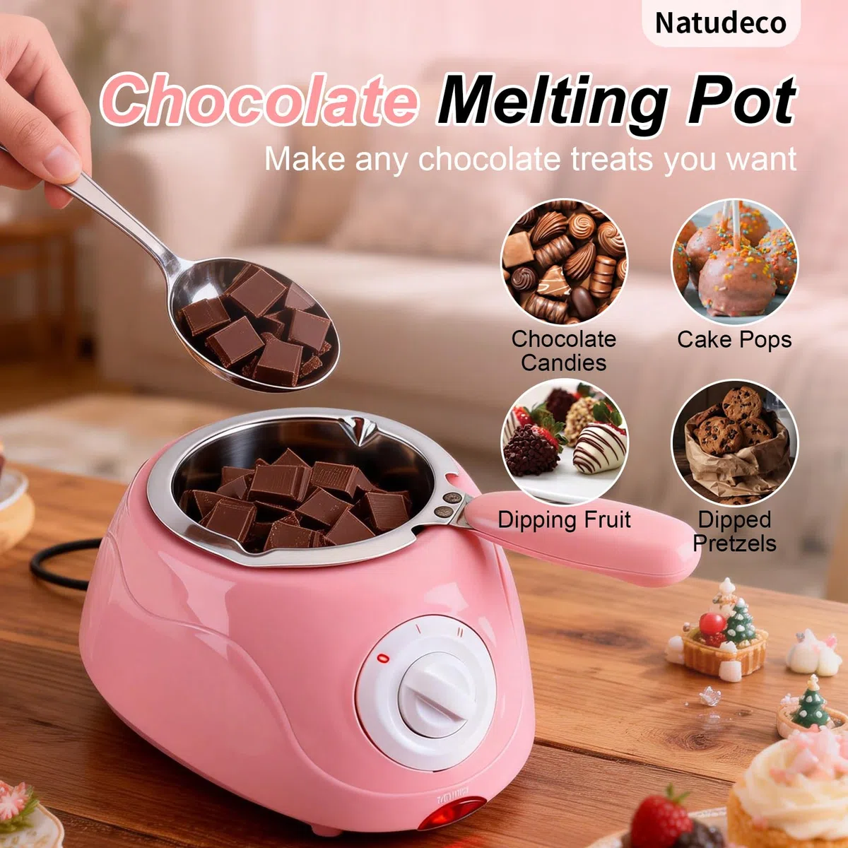 Olla Para Derretir Chocolate Eléctrica, derretidora de chocolate eléctrica, olla para derretir dulces para tienda en casa fondue de chocolate (Rosa)