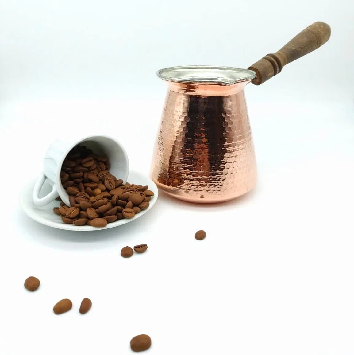 Leo Design Cafetera turca de 5 tamaños, cafetera griega árabe estufa de café grueso de 3 mm sólido martillado hecho a mano grabado de cobre Cezve Ibrik Briki con mango de madera para 2-8 personas (4