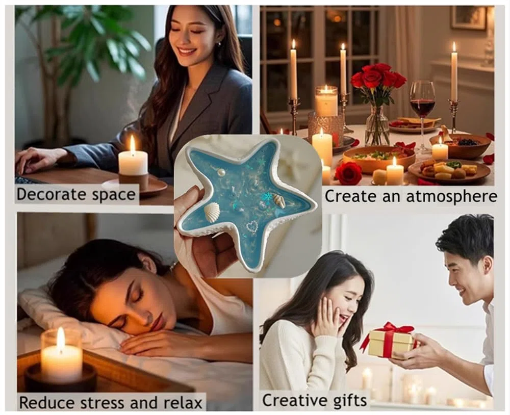 2 velas con forma de estrella de mar, velas perfumadas de soja inspiradas en el océano, velas decorativas estéticas costeras para el hogar, baño y regalo (estrella de mar)
