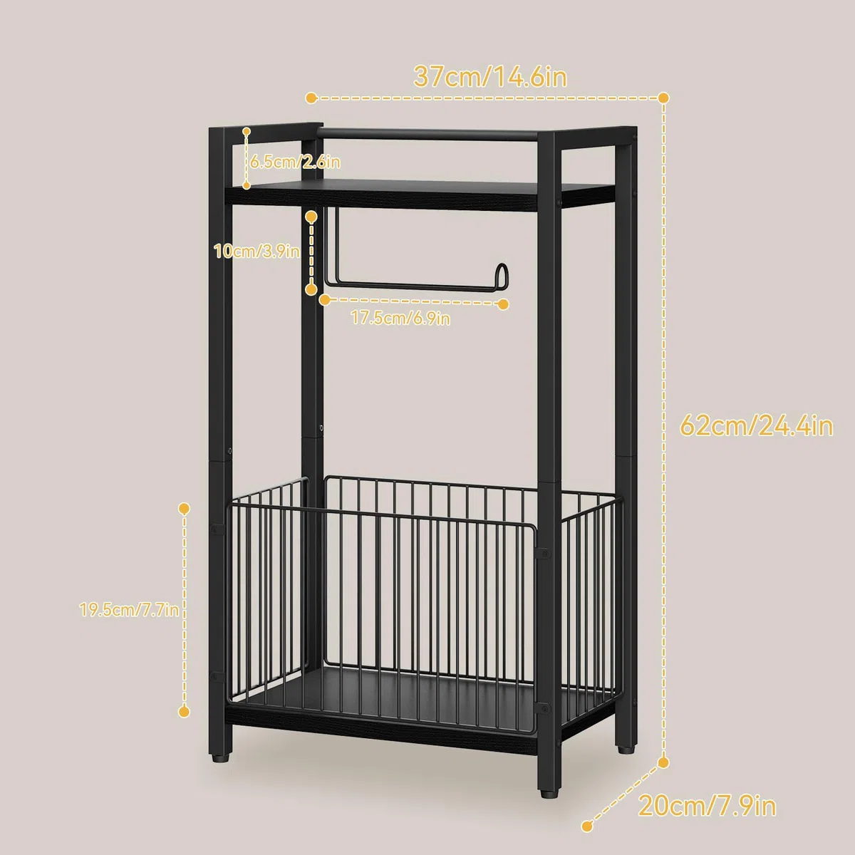 IBUYKE Soporte de papel higiénico independiente con estante de almacenamiento, dispensador de rollos de papel higiénico de baño con espacio adicional para rollos, revistas, toallitas húmedas, negro