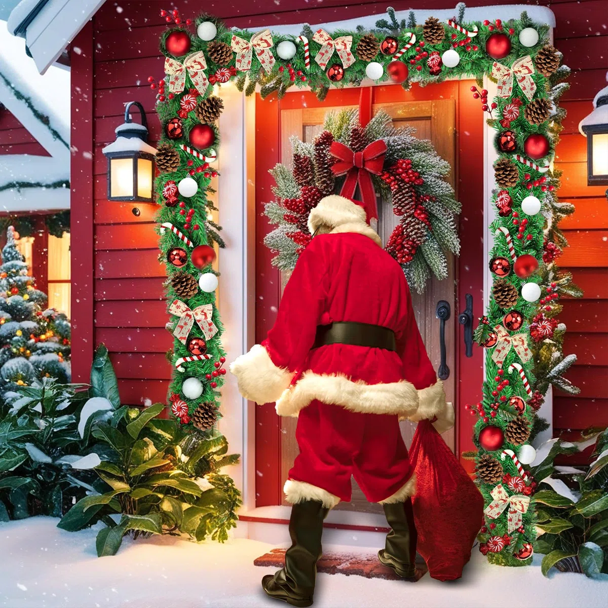 Guirnalda de Navidad 2.7m Artificial con 45 Adornos y 50 Luces LED - Decoración Navideña para Interiores/Exteriores y Patios