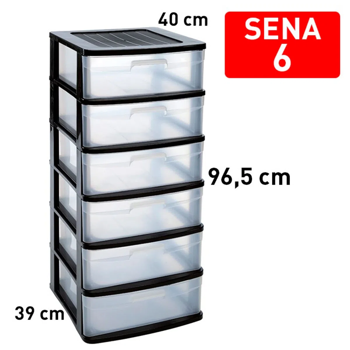 Acan Tradineur - Cajonera de almacenaje Sena, 6 cajones opacos, plástico, torre de ordenación multiusos, hogar, 96,5 x 40 x 39 cm, negro
