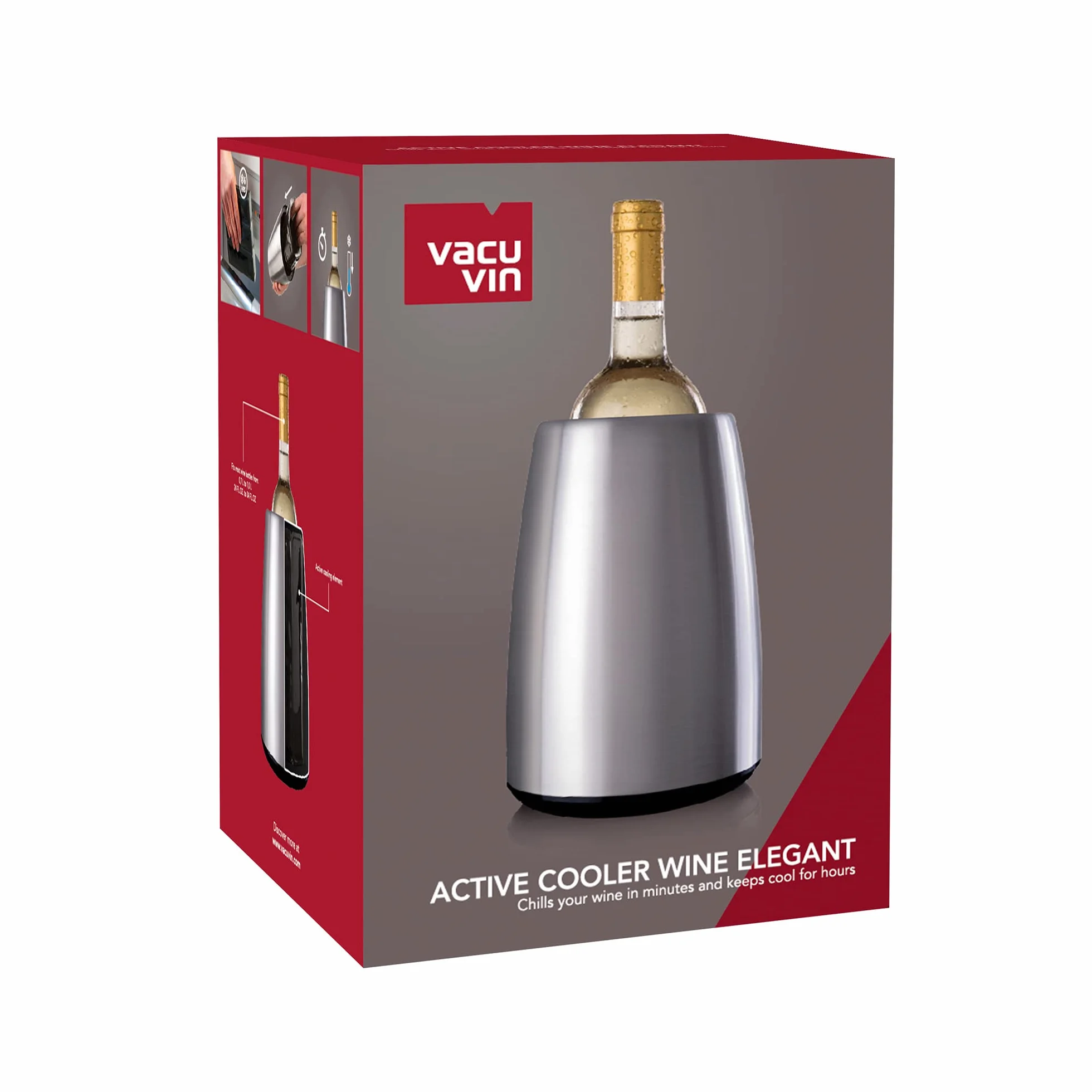 Vacu Vin Enfriador de Vino Elegante en Acero Inoxidable - Enfriador con Acumulador para Botellas de Vino Estándar - Aislante