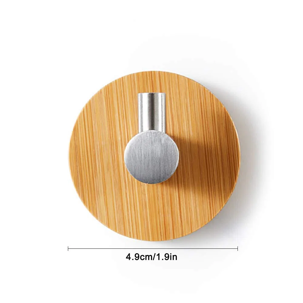 Ganchos de bambú autoadhesivos, 4 piezas de acero inoxidable y bambú para toallas, ganchos de pared de bambú, ganchos de bambú para abrigos, baño, cocina, oficina, gancho para toallas