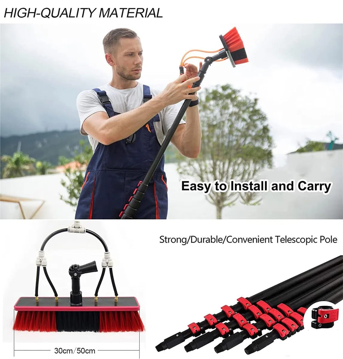 Cepillo telescópico, Cepillo para Limpieza de Paneles solares y Mango Extensible, Kit de Limpieza de Ventanas, Cepillo Extensible con Suministro de Agua, Herramientas de