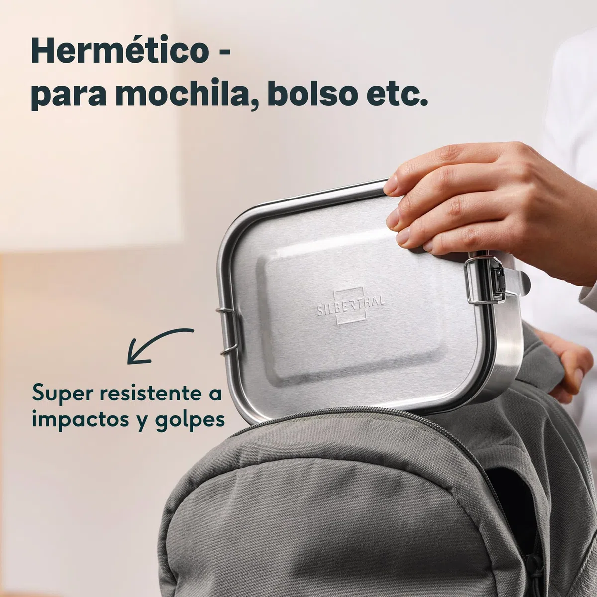 SILBERTHAL Set 3 fiambreras acero inoxidable hermeticas - 1200 ml - Fiambreras metalica trabajo - Con separador