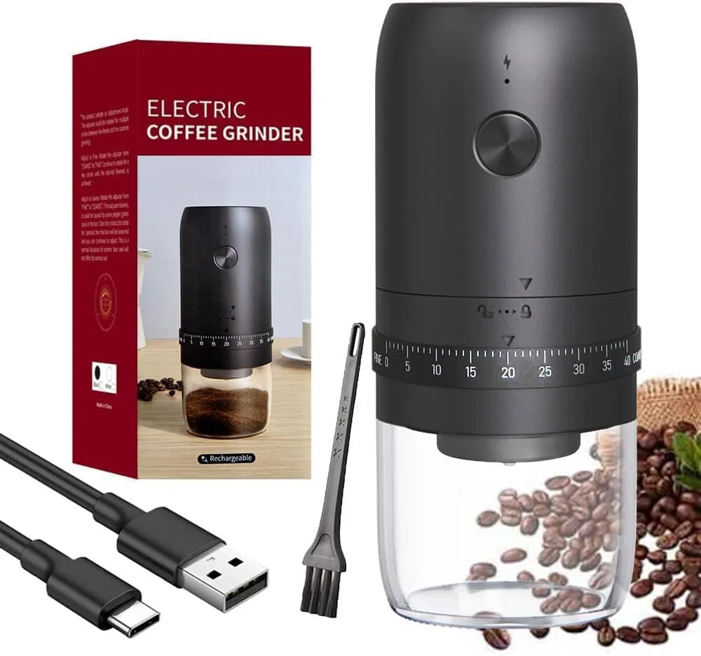 Molinillo de Cafe Electrico Portátil, Pequeño Coffee Grinder Eléctrico Inalámbrico, 40 Ajustes Ajustables, Recargable Molinillo de Granos de Café con Muelas de Cerámica para Viajes, Camping, Oficina