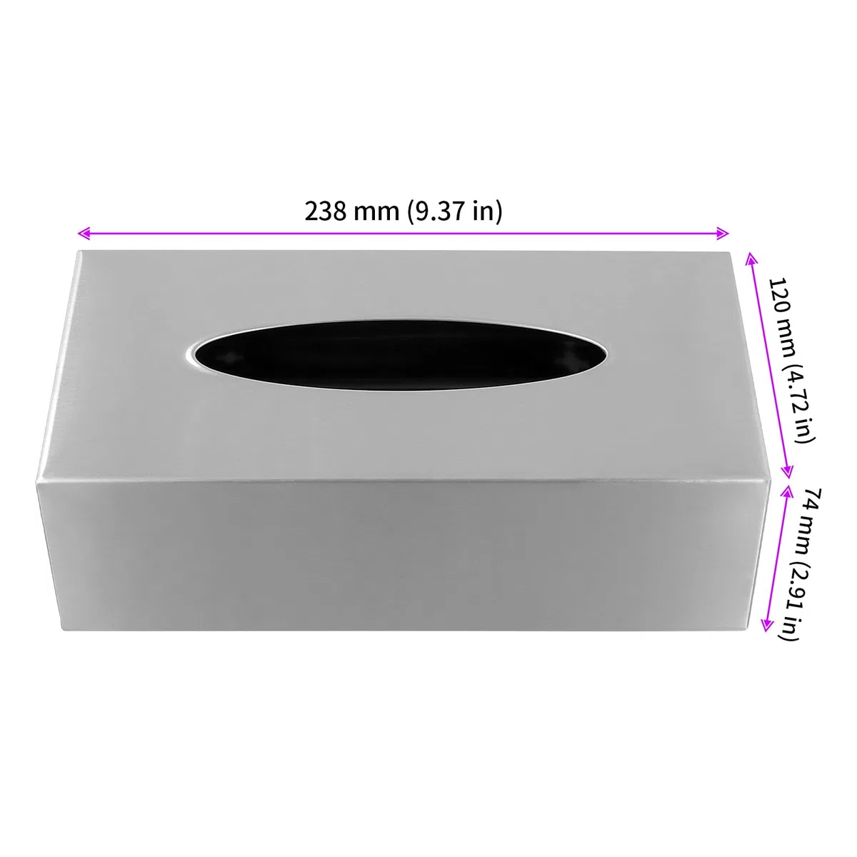 Caja de pañuelos de acero inoxidable, caja para pañuelos de papel de pared, dispensador de pañuelos de acero inoxidable, dispensador de pañuelos plateados, para baño, cocina, 23,8 x 12 x 7,4