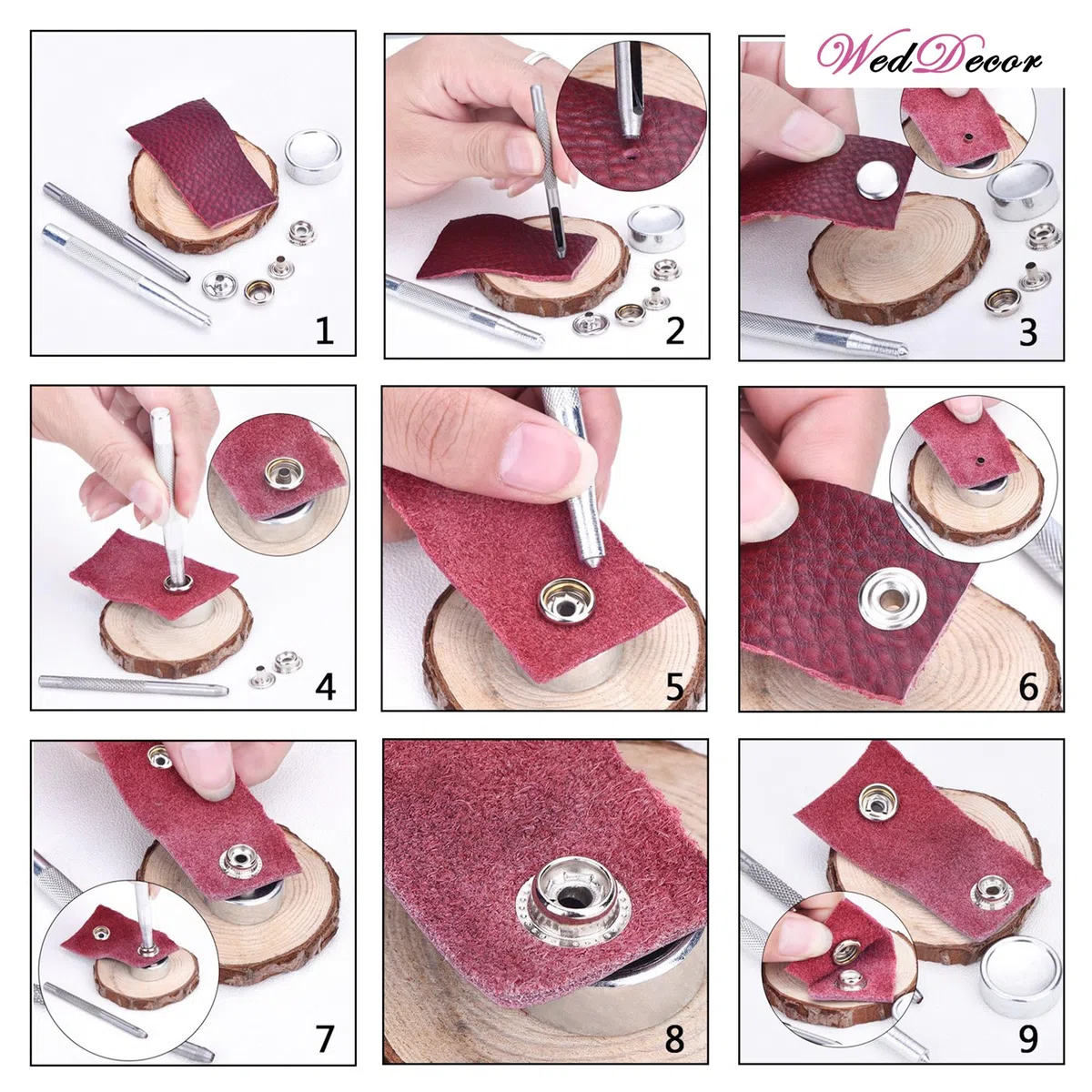 WedDecor - Prensa de clavos de metal resistente sin níquel (4 partes, botones a presión, remaches de botón, para cuero de ocio creativo, chaquetas, bolsos, correas, vaqueros, ropa de reparación,