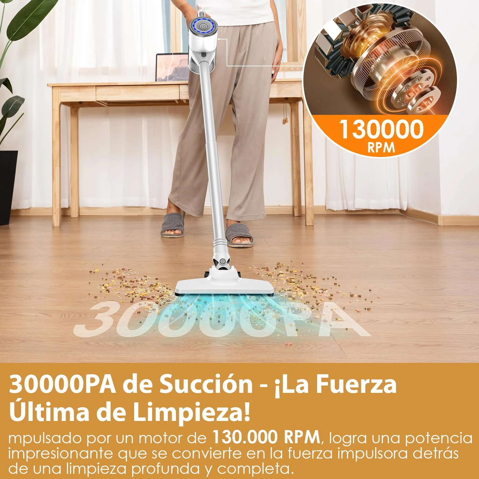 VersLife Aspiradora sin Cable S6PRO,30kPa Aspirador Escoba sin Cable Potente,Diseño Sin Enredos,Filtración HEPA de 6 Etapas,Herramientas Multifuncionales,Aspirador Inalámbrico para Mascotas y Suelos