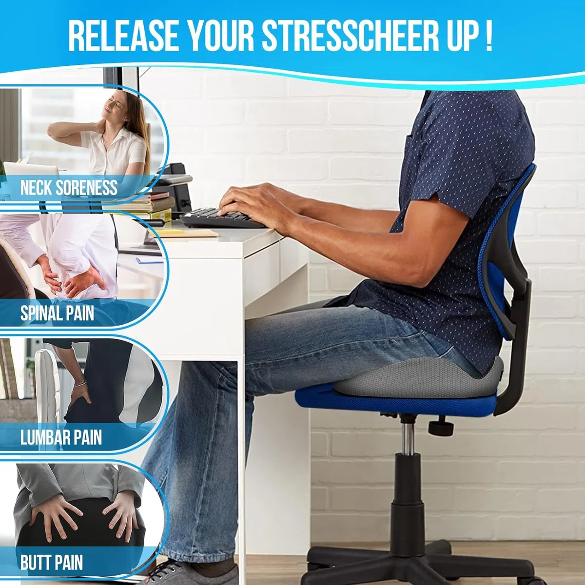 Cojín de asiento ortopédico,Almohada ergonómica de espuma viscoelástica,Cojín de hemorroides para silla de oficina,Cojín de asiento para coxis, ciática, hemorroides, alivio del dolor de
