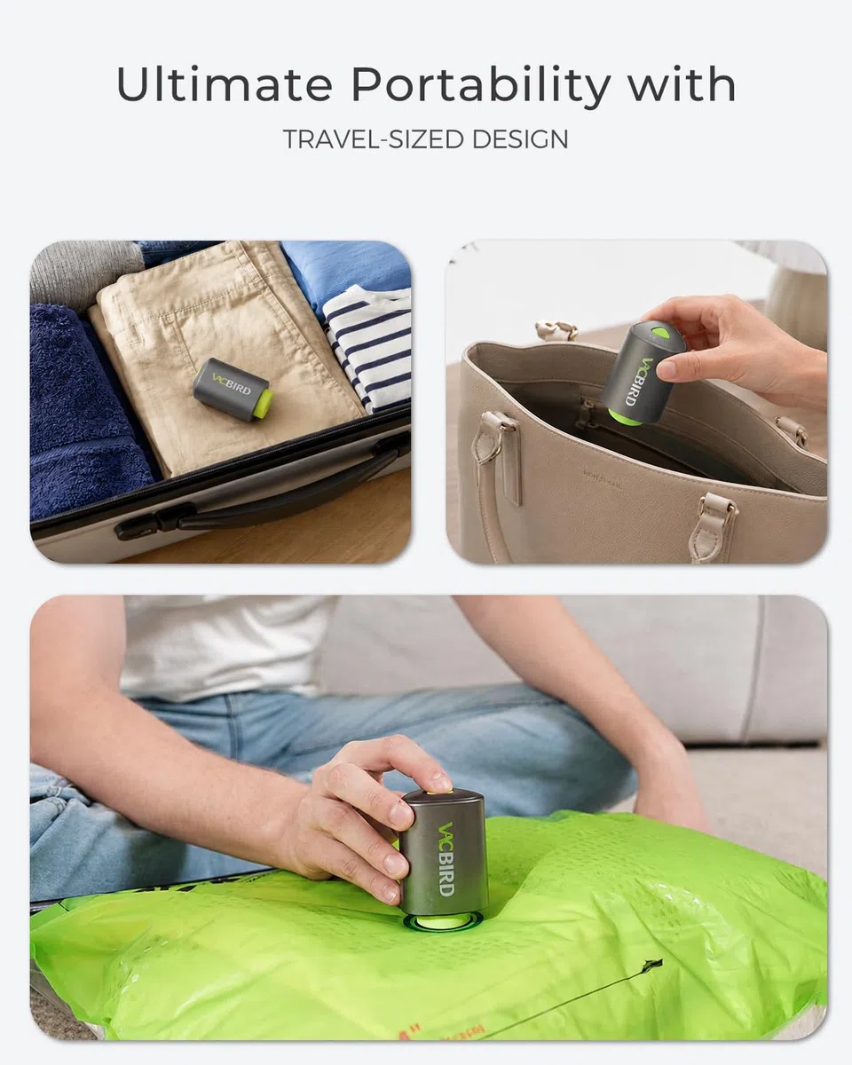 Vacbird Bolsas de almacenamiento al vacío con bomba recargable para viajes, paquete de 20