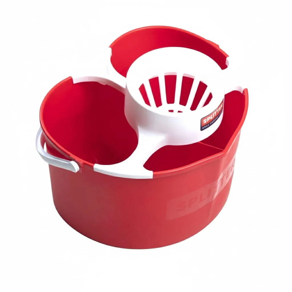Splitter - Cubo de Limpieza Doble Compartimento | 14L de Capacidad | Separa Agua Limpia y Sucia | Compacto, Fácil de Usar y Profesional | Color Rojo