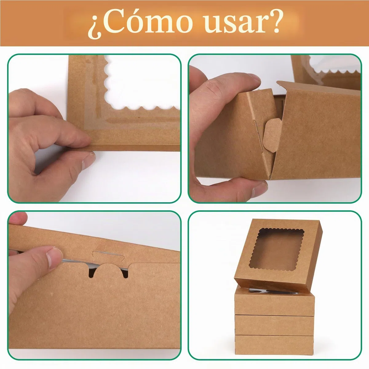 20 Piezas Caja de Reposteria Cartón Kraft, 25,4 x 25,4 x 6,4 cm Caja de Regalo con Ventana para Embalaje de Pastelería, Cupcakes, Tartas, Donuts, Bizcochos, Galletas Navidad