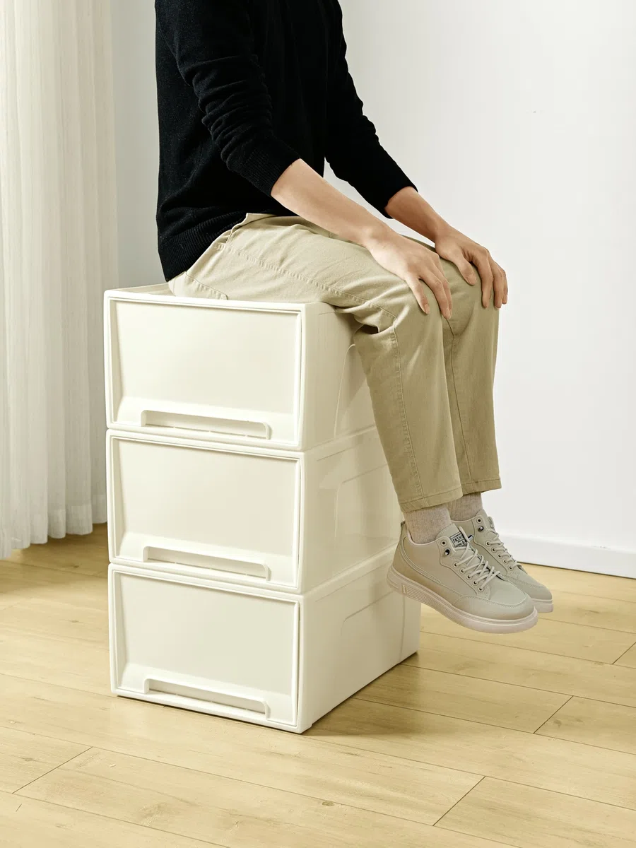 Cetomo 50L*3 Cajones de Almacenamiento de Plástico, Organizadores para Escritorio de Oficina, Caja de Almacenamiento, Torre Apilable para Cosméticos, PP, Resistente, Blanco, 50L-3 Unidades