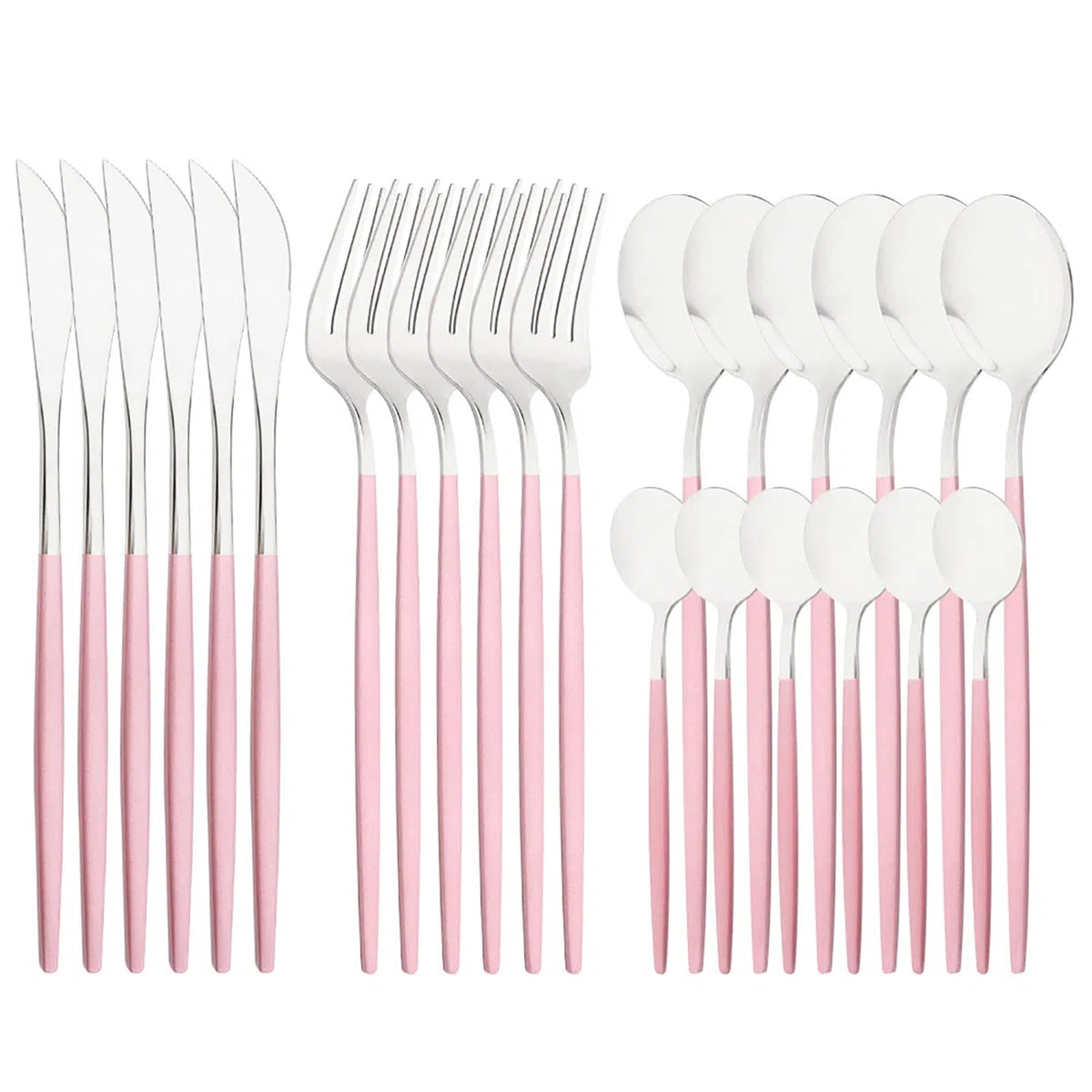 Juego de cubiertos de espejo, 24 piezas de cubiertos de acero inoxidable 18/0 con mango rosa, vajilla simple y moderna para fiesta en casa, restaurante, cena de Navidad, servicio para 6 (rosa