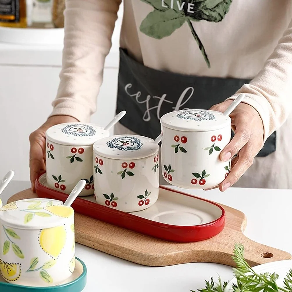 CMBSSTFC Tarros de condimentos, Recipiente de Sal para Cocina, Juego de azucarero de cerámica, Tarro de Especias de Cocina, Recipiente de azúcar, Sal, Especias, condimentos, tarros de Especias
