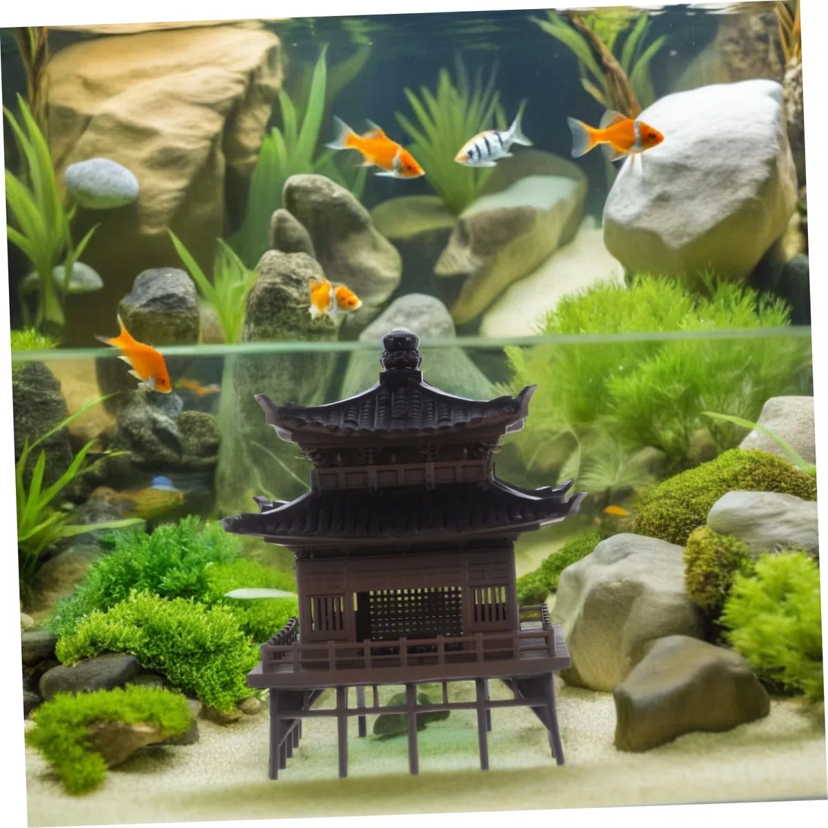 Mini Pagoda Garden Statue Asian Zen Style Micro Landscape Ornament For Fish Tank and Home Décor Plastic Pavilion Model with Detailed Traditional Architecture Design