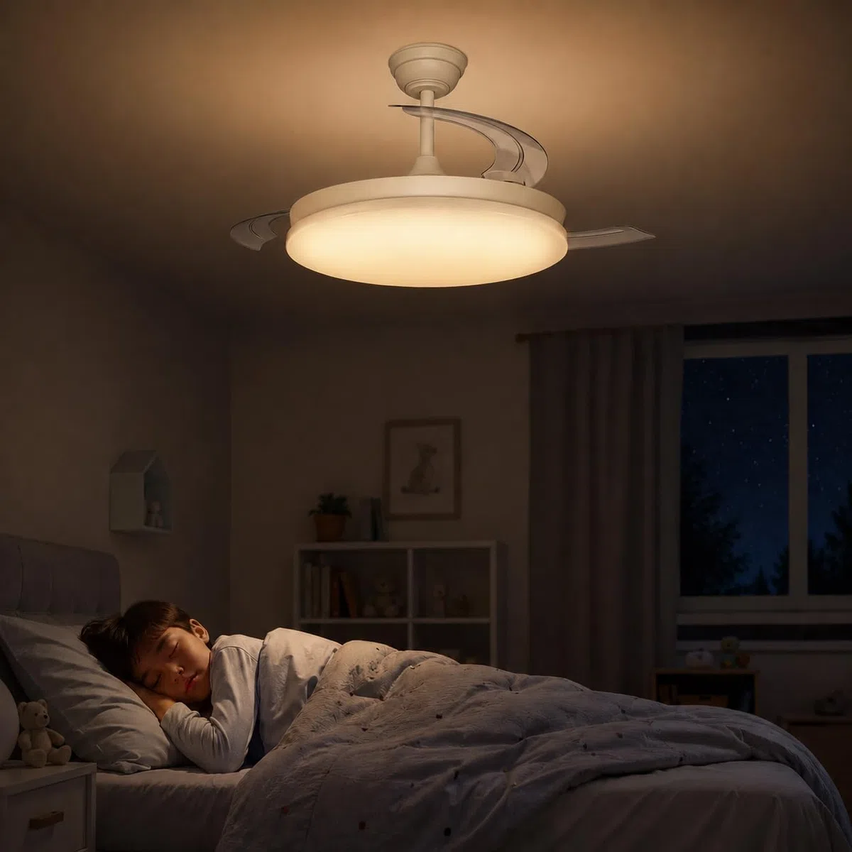 wonderlamp - Ventilador de Techo ultra silencioso, 7 velocidades, LED Verno Eco Blanco, Aspas Retráctiles, Motor DC, CCT Regulable 3000K-6000K, Mando, Función Noche, Verano Invierno, Ø106 cm