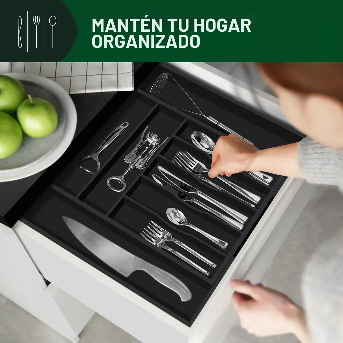 ROYAL CRAFT WOOD Organizador de cajones de cocina de bambú de lujo, organizador de cubiertos, soporte para utensilios y bandeja de cubiertos con separadores ranurados para cubiertos y utensilios de