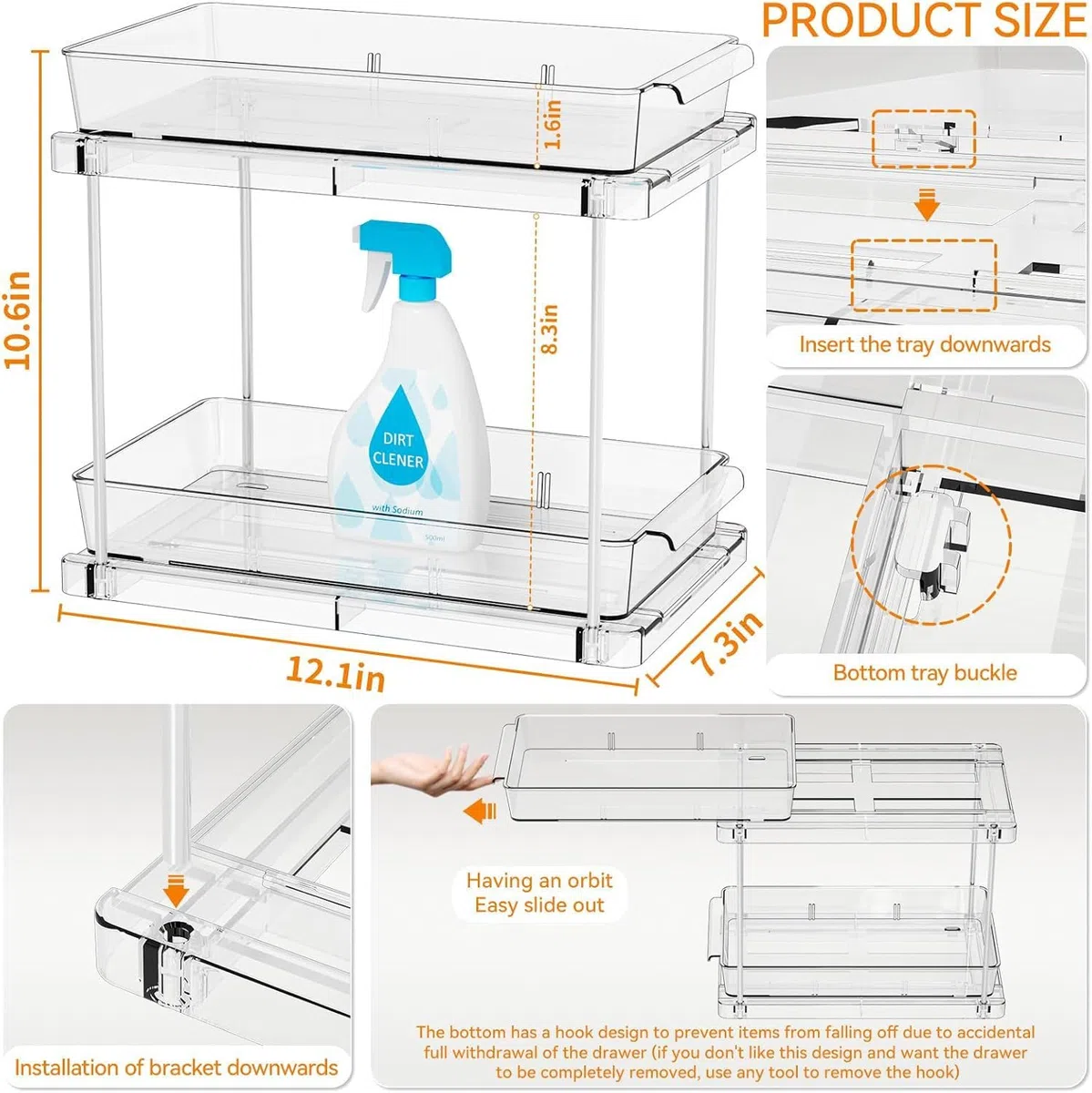 2 Piezas Organizador Debajo Fregadero Cocina,Mueble Fregadero Extraíble Estante con 2 Niveles,Organizador Baño para Cocina,Baño y Encimer