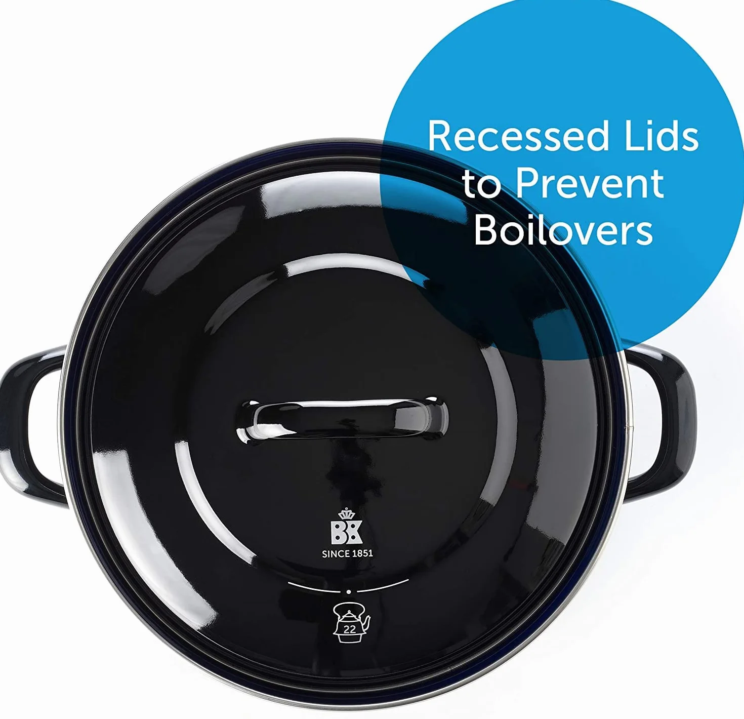 BK Indigo Cacerola Tradicional Holandesa con Esmalte Alemán y Tapa con Revestimiento Cerámico Antiadherente sin PFAS, 24 cm/4,2 Litros, Inducción, Apta para Lavavajillas y Horno, Negra