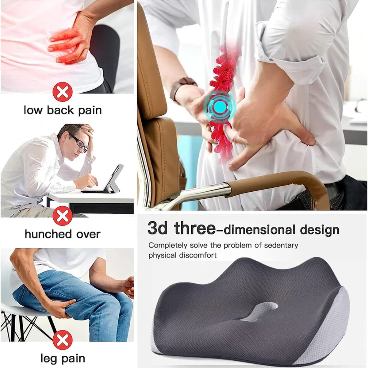HAZARA Cojín Antiescaras, Cojin para Silla Oficina para Alivio De Presión, Cojin Ergonomico Silla Oficina para Cadera,Cóccix,Ciática,A-Gray