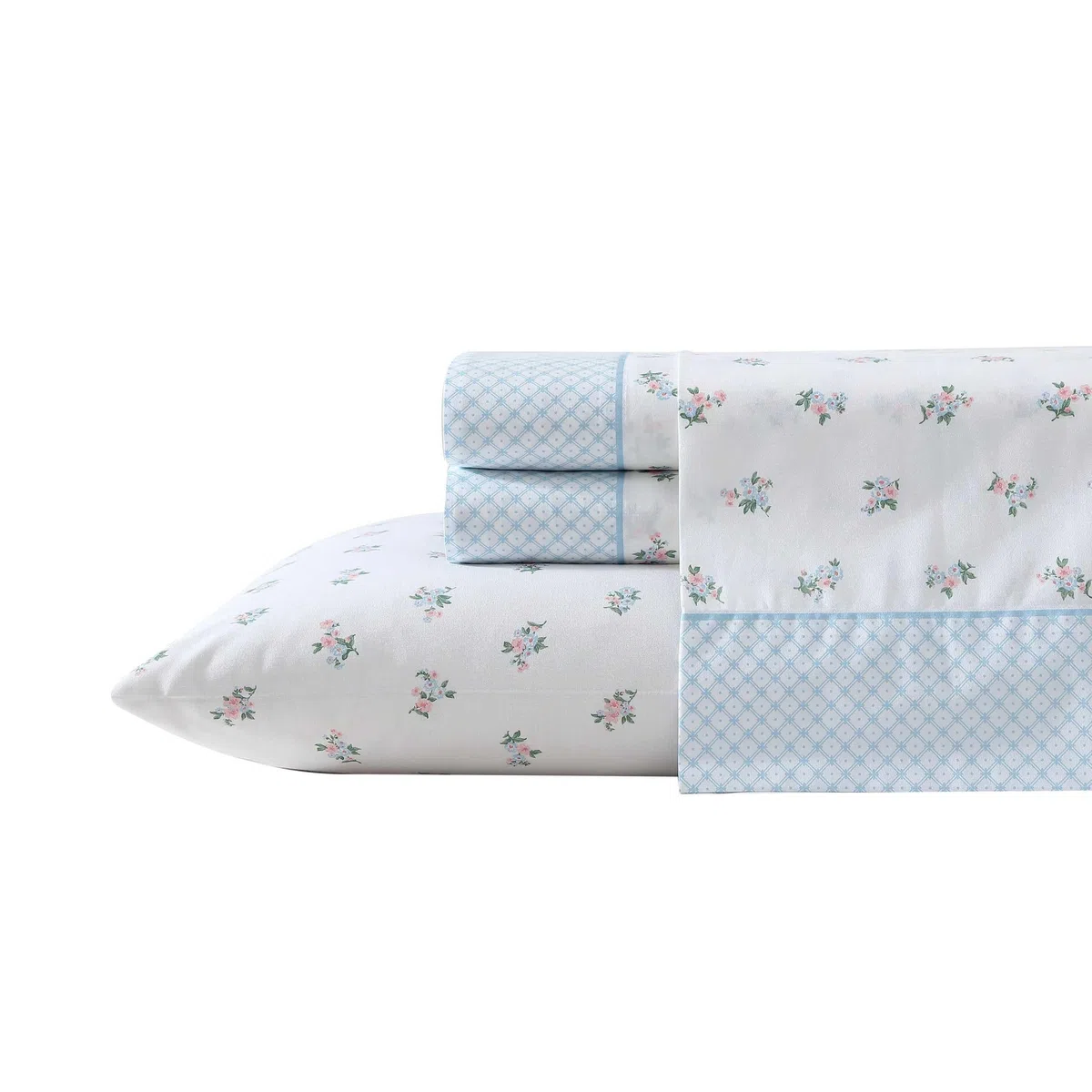 Laura Ashley - Juego de sábanas, Ropa de Cama de algodón percal Transpirable, 200 Hilos, Bolsillo Profundo, decoración Elegante para el hogar (Azul Harperette, Queen)