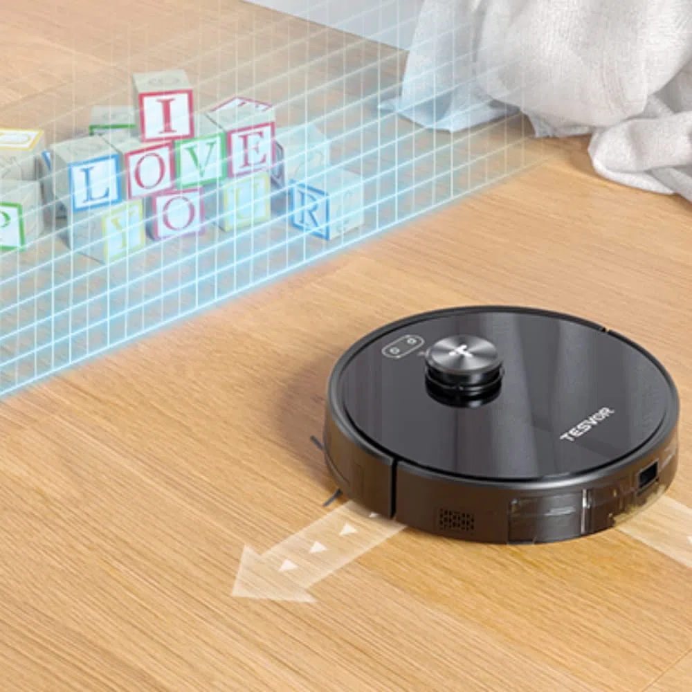 Robot aspirador Tesvor S4 con navegación láser LiDAR, creación de mapas precisos de habitaciones virtuales, 2200 Pa, duración de la batería de hasta 120 minutos, gris espacial