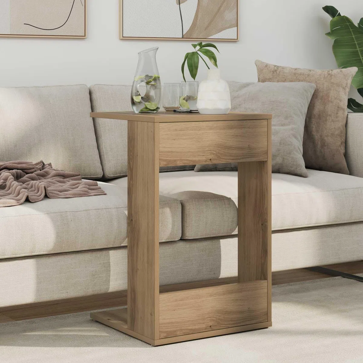 Mesa auxiliar de roble Artisan, 40 x 38 x 62,5 cm, moderna mesa de centro de madera, mesa rectangular para salón y oficina, mesa de café estable para sofá y sillón