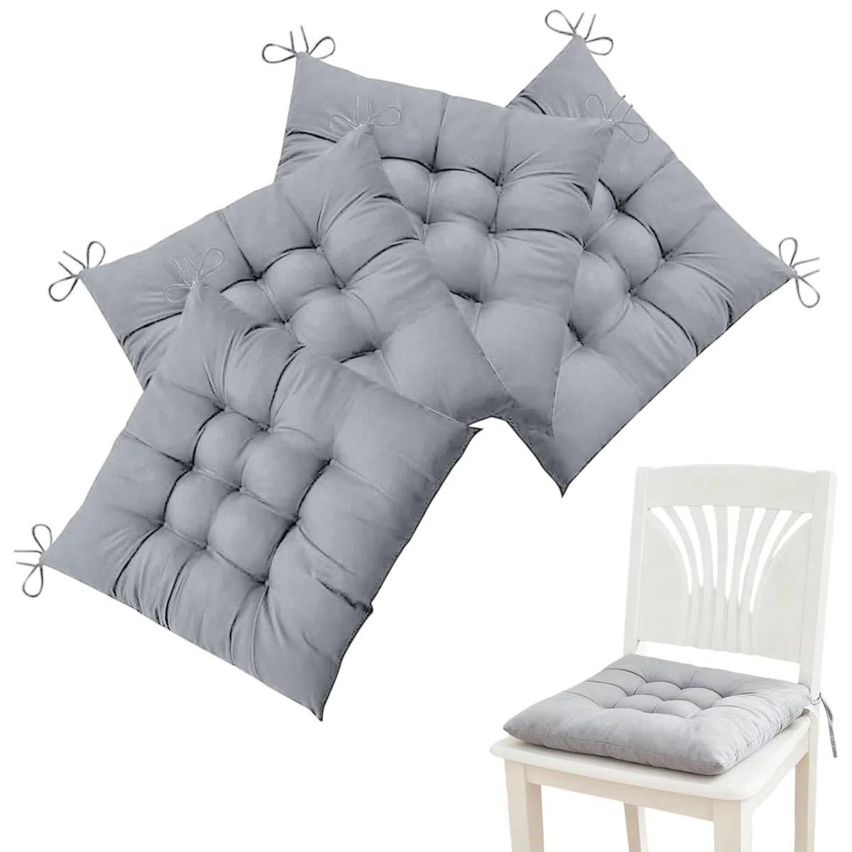 FARYODI Juego de 4 cojines para silla con cintas, cómodos cojines de asiento de 40 x 40 cm, para interior y exterior, jardín, balcón, terraza y comedor