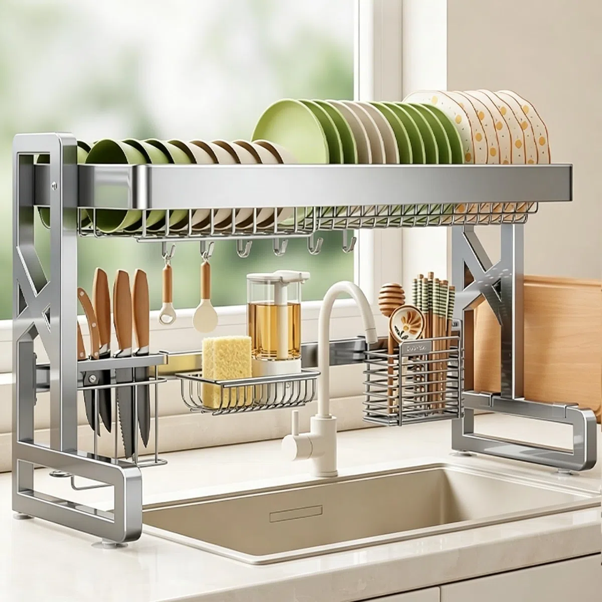 Escurreplatos sobre el Fregadero de Acero Inoxidable 304, Estante Organizador para Fregadero de Cocina, Adecuado para Platos, Vasos, Cuencos y Cubiertos(Single Layer,78cm/30.7in)