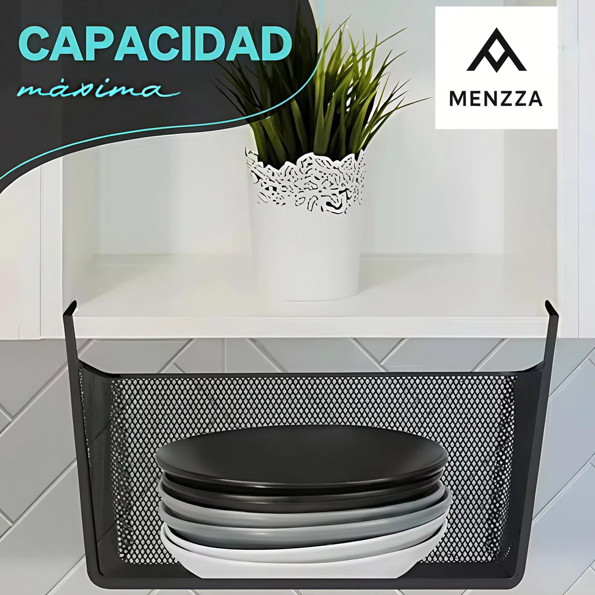 Pack 2 unidades Cestas organizadoras de Almacenaje para Cocina - Estante Organizador De Cocina Colgante de malla de alambre - Cestas de Cocina - Accesorios de cocina (negro)