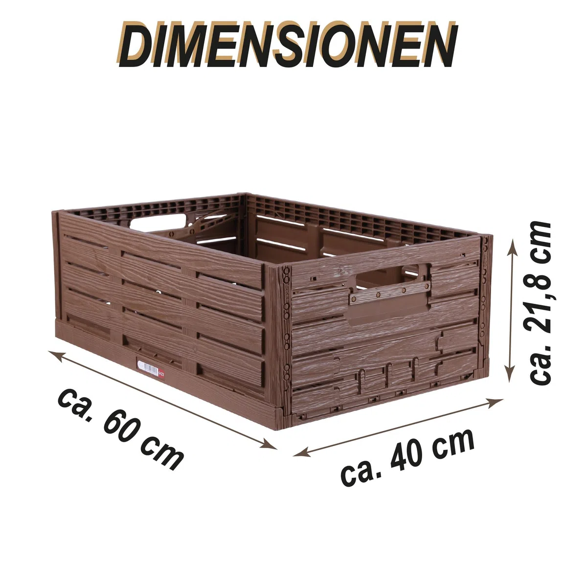 Caja plegable estable con aspecto de madera, 60 x 40 x 21,8 cm (45 L), apilable
