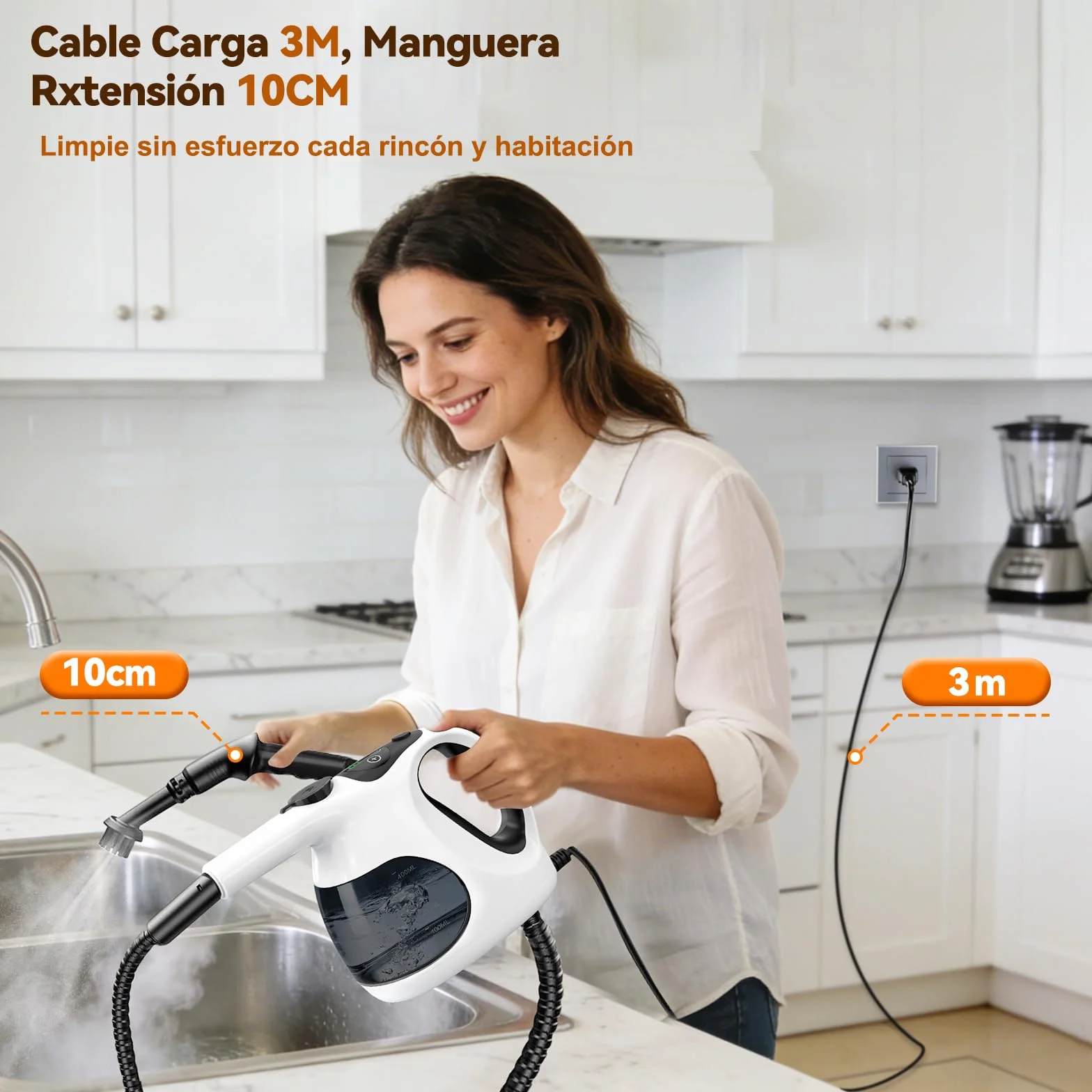 Vaporeta de Mano, Calentamiento en 5S, 400ML Tanque Transparente (Fácil Rellenar), Solo 0.92kg, Vaporeta Limpieza Hogar Con 10 Accesorios, Sin Químicos para limpiar Cocina, Juntas, Sofás, Alfombras