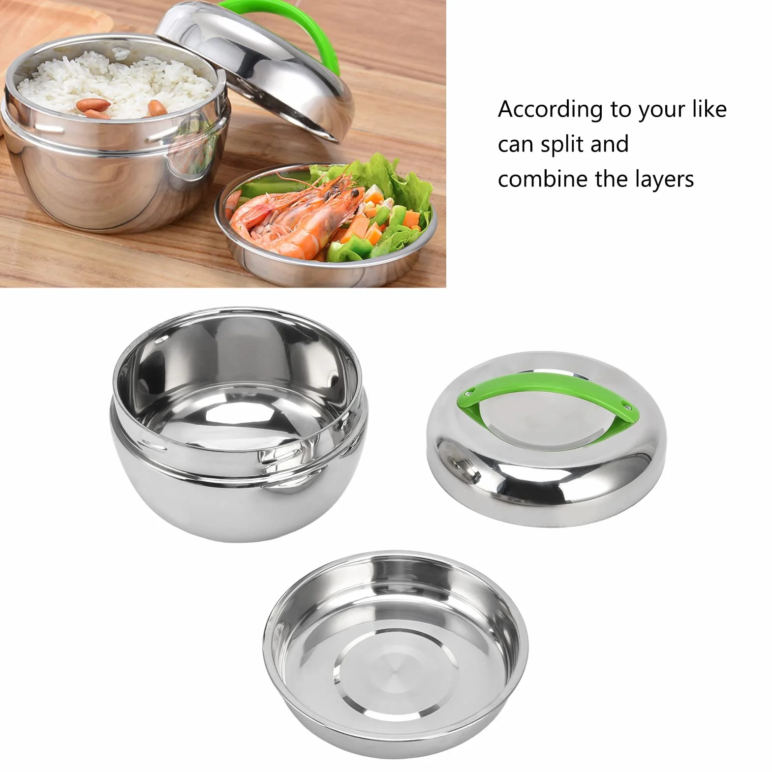 Fiambrera aislada, contenedores térmicos de Alimentos para Alimentos Calientes Caja Bento de Doble Pared de Acero Inoxidable con Compartimento y Tapa 1.3L / 44oz