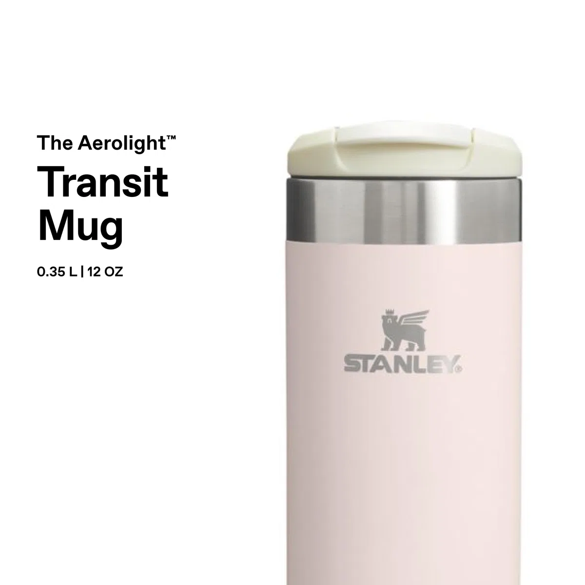 Stanley 1913 Aerolight Transit Termo Cafe para Llevar 0.35L - Mantiene el Calor Durante 6 Horas - Compatible con Soporte para Coche - Taza Café Antifugas - Apta Para Lavavajillas - Rose Quartz