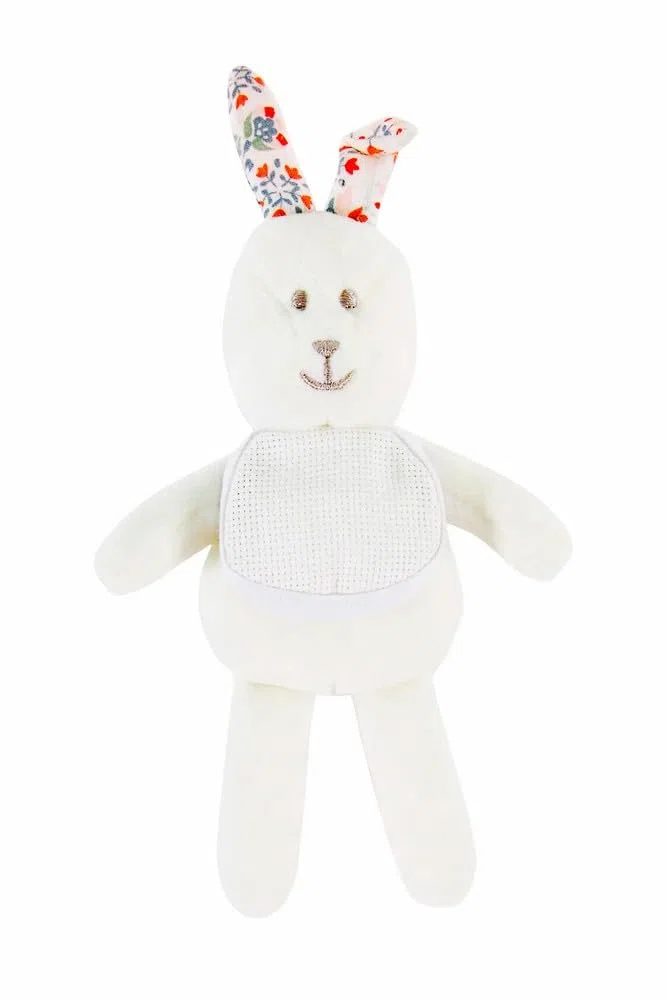 DMC - Peluche conejo Folk - Punto de cruz, tela Aida 7pts/cm | Para personalizar: nombre, motivos, fecha de nacimiento - Idea de regalo de nacimiento de niña/niño única y personal