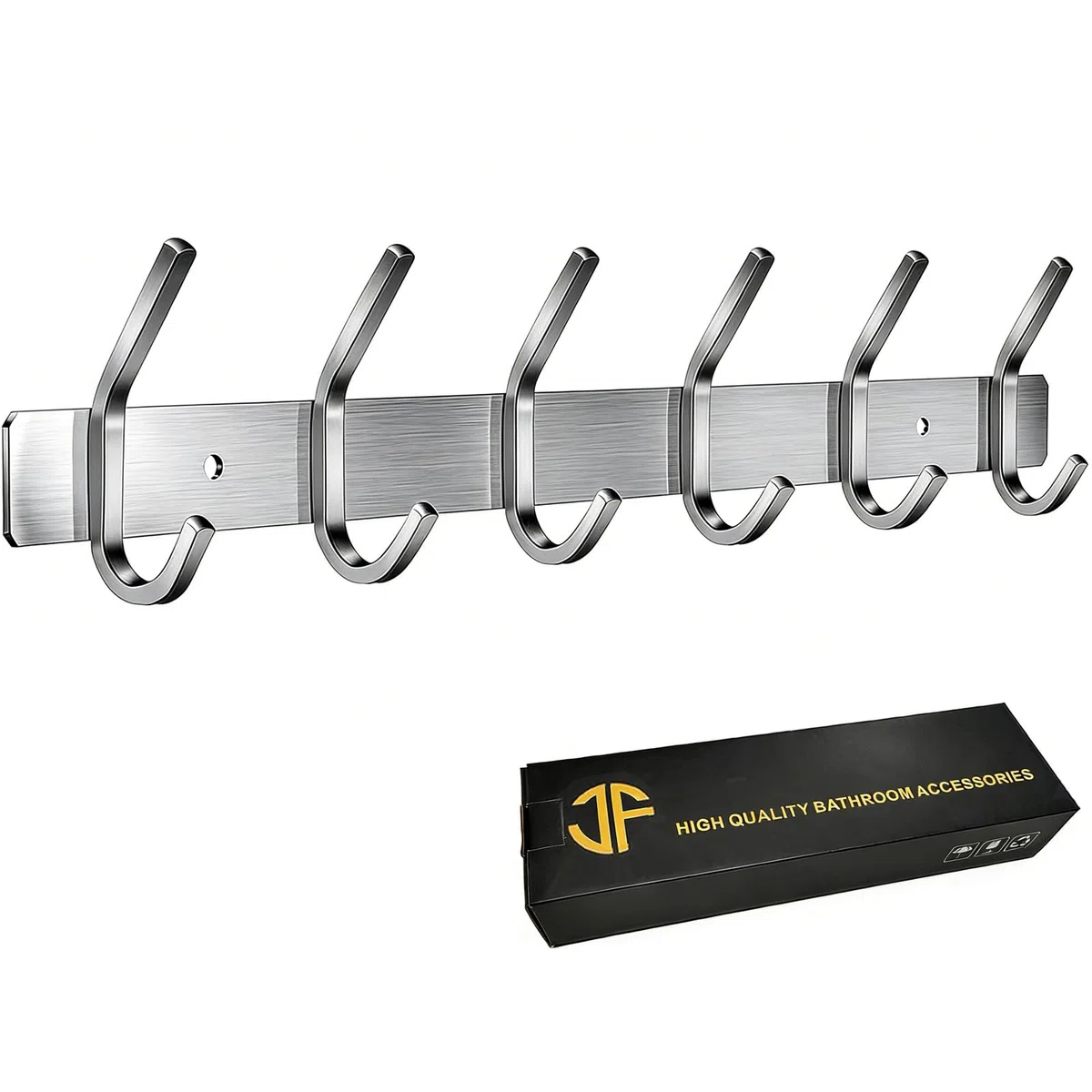 Perchero de Pared, Ganchos de Percheros de Pared Acero Inoxidable, Perchas de Pared Ideal para Dormitorio Baño (6-Gancio, Plata)