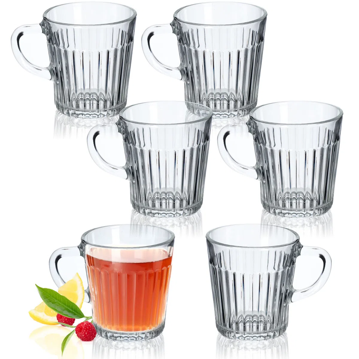 KADAX Tazas de Cristal 250ml, Vasos de Vidrio Transparente con Asa para Café, Té, Capuchino y Bebidas Calientes, Aptos para Lavavajillas (Juego de 6)
